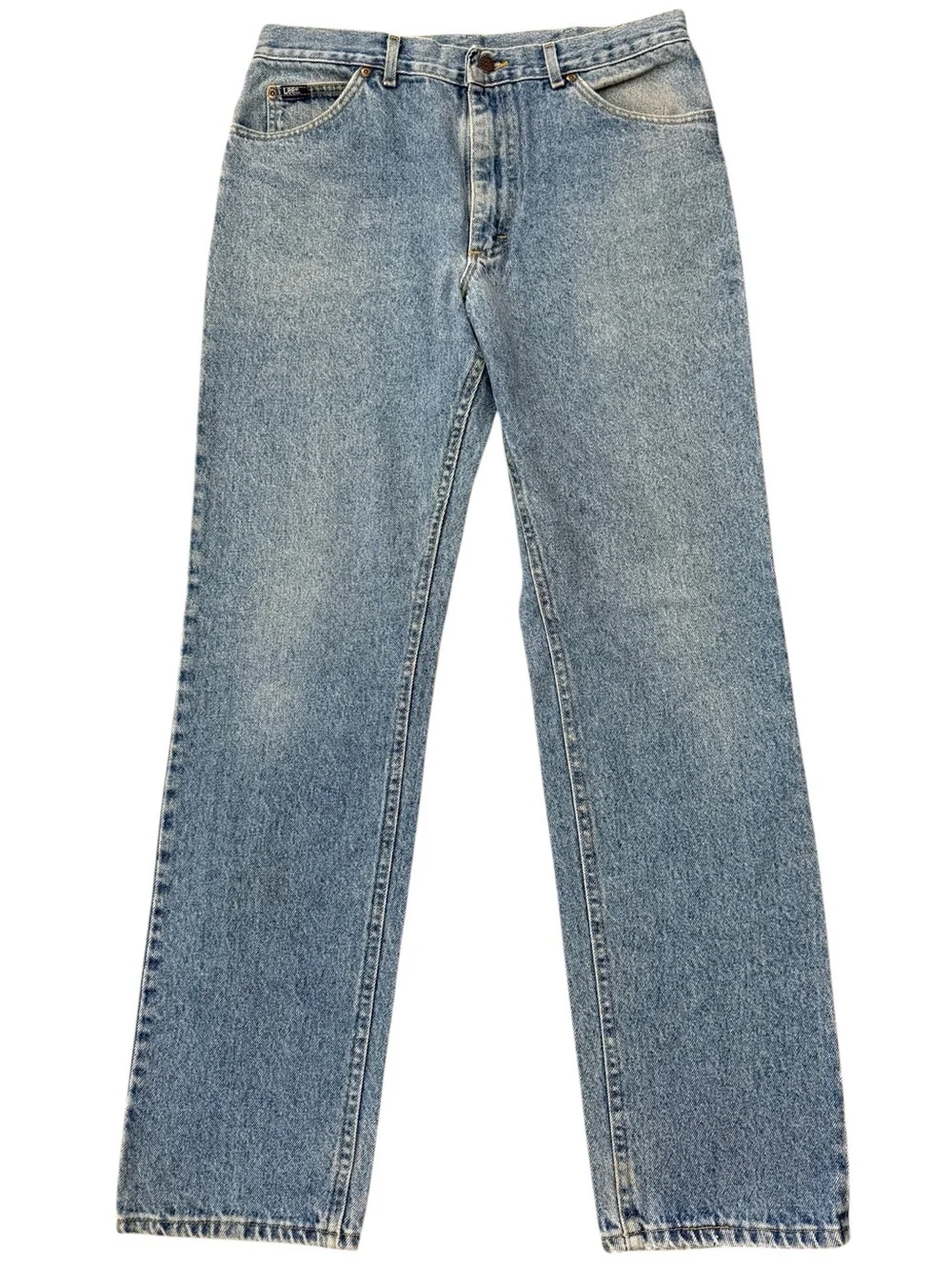 Vintage Lee USA Union Made Straight Leg Jeans 34x34 Fits 32x32 Medium Blue Wash - Picture 1 of 15
